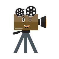 filme Câmera mascotes personagem, retro filme filme mascote desenho animado estilo vetor mão desenhado ilustração, adequado para cinema e crianças fazendo um filme temas