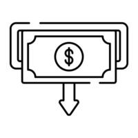 para baixo seta com nota de banco, ícone do dinheiro baixar vetor
