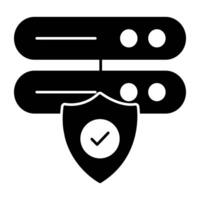 escudo com servidor prateleira, ícone do seguro servidor vetor