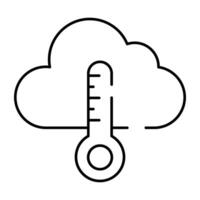 uma linear Projeto ícone do nuvem com termômetro, clima previsão vetor