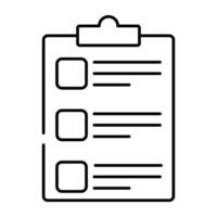 bala dentro papel com prancheta, linear Projeto ícone do lista de controle vetor