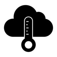 uma sólido Projeto ícone do nuvem com termômetro, clima previsão vetor