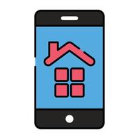 casa dentro Smartphone, plano Projeto ícone do real Estado aplicativo vetor