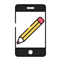 lápis dentro Smartphone, plano Projeto do Móvel escrevendo vetor