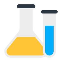 frasco químico com ícone de tubo de ensaio em design plano, vetor de conceito de experimento químico