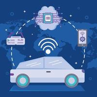 carro com sinal wi-fi e ícones vetor