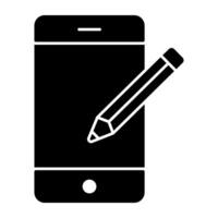 lápis dentro Smartphone, sólido Projeto do Móvel escrevendo vetor