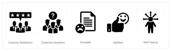 uma conjunto do 5 cliente serviço ícones Como cliente satisfação, cliente questões, queixa vetor