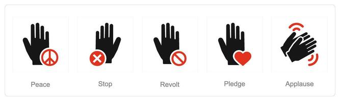 uma conjunto do 5 mãos ícones Como paz, parar, revolta vetor