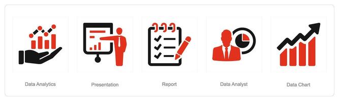 uma conjunto do 5 dados análise ícones Como dados análise, apresentação, relatório vetor
