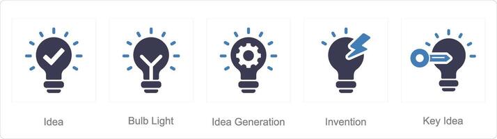 uma conjunto do 5 idéia ícones Como ideia, lâmpada luz, idéia geração vetor