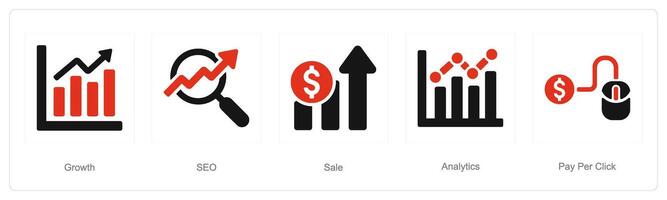 uma conjunto do 5 digital marketing ícones Como crescimento, SEO, venda vetor