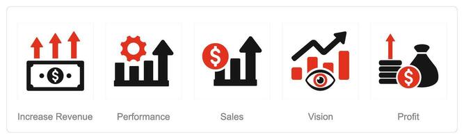 uma conjunto do 5 aumentar venda ícones Como aumentar oferta, desempenho, vendas vetor