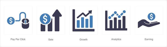 uma conjunto do 5 digital marketing ícones Como pagar por clique, oferta, crescimento vetor