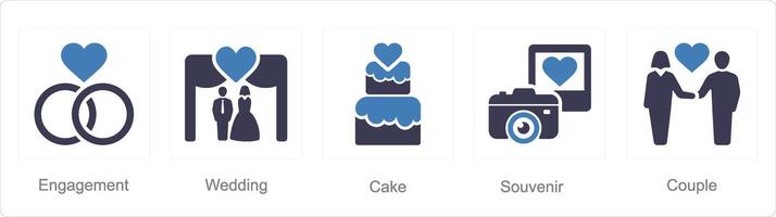 uma conjunto do 5 lua de mel ícones Como noivado, casamento, bolo vetor