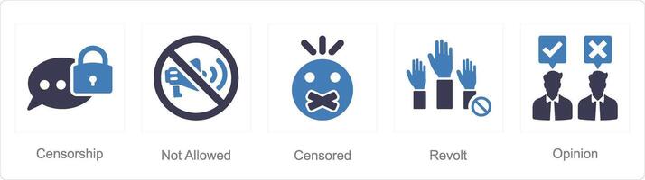 uma conjunto do 5 liberdade do discurso ícones Como censura, não permitido, censurado vetor