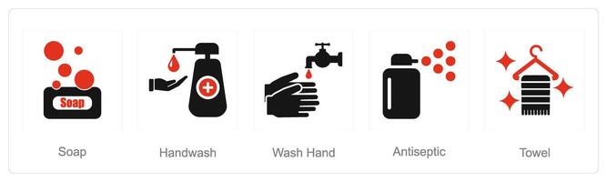 uma conjunto do 5 higiene ícones Como sabão, mão lavar, lavar mão vetor