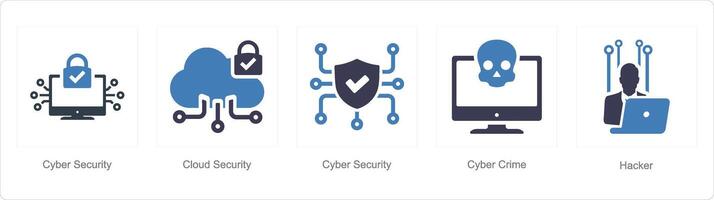uma conjunto do 5 cyber segurança ícones Como cyber segurança, nuvem segurança, cyber crime vetor