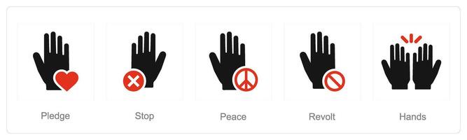 uma conjunto do 5 mãos ícones Como juramento, parar, Paz vetor