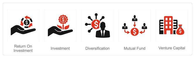 uma conjunto do 5 investimento ícones Como investimento, diversificação, mútuo fundo vetor