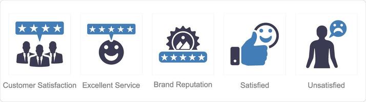 uma conjunto do 5 cliente serviço ícones Como cliente satisfação, excelente serviço, marca reputação vetor
