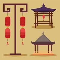 três ícones da arquitetura asiática vetor