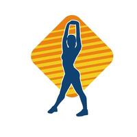 silhueta do uma fino desportivo mulher fazendo pilates exercício. silhueta do uma desportivo fêmea fazendo fisica exercício. vetor