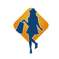 silhueta do uma fino jovem mulher carregando compras bolsas. vetor