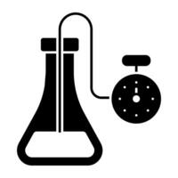 químico frasco com cronômetro, ícone do experimentar Tempo vetor