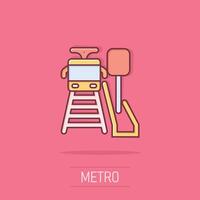 metro estação ícone dentro quadrinho estilo. trem metrô desenho animado vetor ilustração em isolado fundo. Ferrovia carga respingo efeito o negócio conceito.