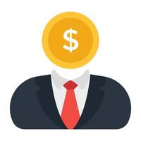 dólar em avatar cabeça representando conceito do investidor vetor