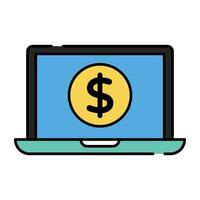 dólar moeda dentro computador portátil, ícone do conectados bancário vetor
