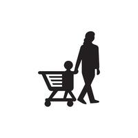 família com compras. compras cartão ícone. Preto em branco fundo. vetor ilustração