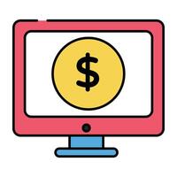 dólar moeda dentro monitor, ícone do conectados bancário vetor