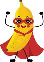 engraçado banana mascote dentro tradicional Super heroi traje vetor