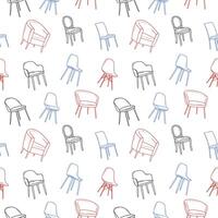 uma conjunto do cadeiras e poltronas desenhado dentro uma rabisco esboço. vetor ilustração.