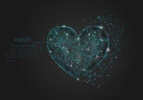 abstrato isolado azul imagem do uma coração. poligonal ilustração parece gostar estrelas dentro a fogo noite céu dentro espasmo ou vôo vidro cacos. digital Projeto para local na rede Internet, rede, Internet. vetor