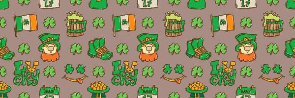 st patricks dia desatado padronizar fundo fofa desenhado à mão irlandês feriado ícones, símbolos, e elementos. vetor
