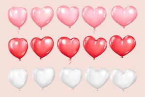 vetor coração em forma lustroso balões isolado definir. vermelho, Rosa e branco decoração elemento para dia dos namorados dia ou casamento.
