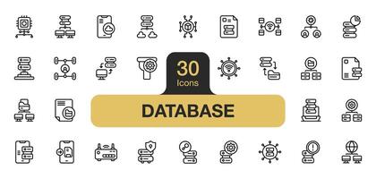 conjunto do 30 base de dados ícone elemento conjuntos. inclui dados relatório, servidor, rede hospedagem, dados armazenar, dados servidor, conjunto, roteador, e mais. esboço ícones vetor coleção.