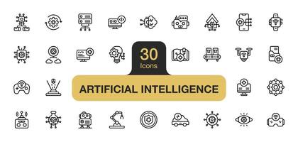 conjunto do 30 artificial inteligência ícone elemento conjuntos. inclui inovação, cérebro, visão, bate-papo caixa, super inteligência, algoritmo, e mais. esboço ícones vetor coleção.