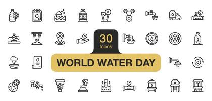 conjunto do 30 mundo água dia ícone elemento conjuntos. inclui água sistema, relatório, enchente, água dia, água terra, e mais. esboço ícones vetor coleção.
