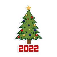 feliz ano novo e feliz natal árvore de natal no fundo branco adesivo de feriado vetor