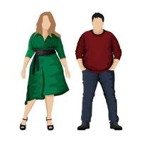 homem e mulher com excesso de peso em fundo branco - vetor