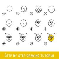 jogo infantil para desenvolver habilidade de desenho com nível de jogo fácil para crianças pré-escolares, desenho de tutorial educacional para rosto de abelha vetor
