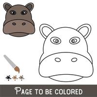 rosto engraçado de hipopótamo para ser colorido, o livro de colorir para crianças pré-escolares com nível de jogo educacional fácil. vetor