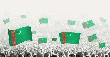 abstrato multidão com bandeira do turcomenistão. povos protesto, revolução, greve e demonstração com bandeira do turcomenistão. vetor