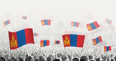 abstrato multidão com bandeira do Mongólia. povos protesto, revolução, greve e demonstração com bandeira do Mongólia. vetor