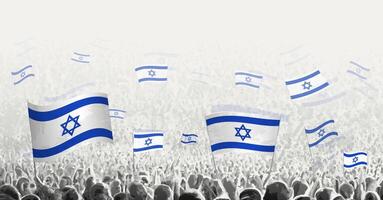 abstrato multidão com bandeira do Israel. povos protesto, revolução, greve e demonstração com bandeira do Israel. vetor