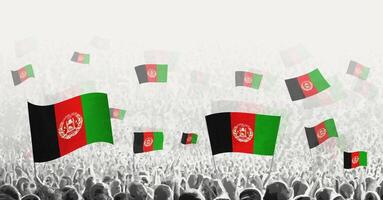 abstrato multidão com bandeira do Afeganistão. povos protesto, revolução, greve e demonstração com bandeira do Afeganistão. vetor